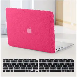 BYCeKe Compatible with MacBook Pro 13 inch Case M2 2024 2023 2022-2016 A2338 M1 A2251 A2289 A2159 A1989 A1708 A1706 Touch Bar, Soft Fluffy Fuzzy Plush Faux Fur Hard Shell Case & Keyboard Cover, H Pink