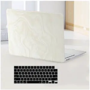 BYCeKe Compatible with MacBook Air 13.6 inch Case 2022-2025 M4 A3240 M3 A3113 M2 A2681,for MacBook 13 M4 Elegant PU Leather Soft Fleece Textured Hard Shell & Keyboard Cover for MacBook Air 13.6,Beige