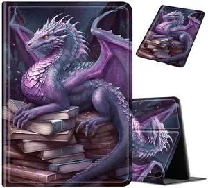 Case for  Fire HD 10 Tablet (9th/7th/5th Generation, 2019/2017/2015 Release) 10.1", Slim PU Leather Adjustable Stand Cover with Smart Sleep/Wake for Fire HD 10 Tablet Case, Book Purple Dragon