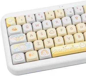 COOMICKEY 132 Key PBT Keycap Set, MOA Profile Dye-Sub Cute Cartoon Theme Keycaps for 61/84/87/98/100/104 Cherry MX Gateron Kailh Cross Type Switch ANSI Mechanical Keyboard DIY(Yellow)