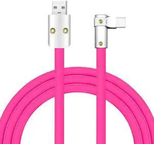 chubbycable FlexElbow Pro - 90 Degree Design 240W Fast Charge Cable Ultra-Thick Silicone Right Angle USB C Cable Phone Tablets Charging Cord, Rose Red, USB-A to Type-C, 3.3FT