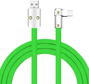 chubbycable FlexElbow Pro - 90 Degree Design 240W Fast Charge Cable Ultra-Thick Silicone Right Angle USB C Cable Phone Tablets Charging Cord, Green, USB-A to Type-C, 1.64FT