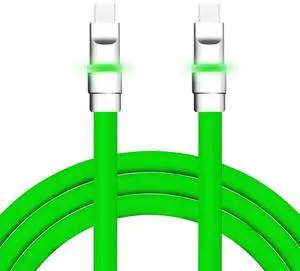 chubbycable Neon Chubby - Fast Charge Cable with Smart Light RGB Color Gradual Light Up LED USB Charging Cable, Green, Type-C to Type-C, 0.82 FT