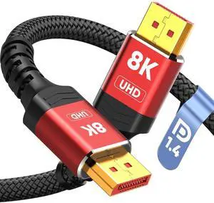 Capshi 8K 4K DisplayPort Cable 1.4, 15FT DP Cord (VESA Certified, 8K@60Hz, 4K@144Hz, 2K@240Hz/165Hz), 32.4Gbps High Speed Display Port Cable for Gaming Monitor, HDR/FreeSync/G-Sync, Braided, Red