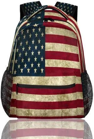 American Flag Backpack for School, Retro Rustic Patriotic USA Flag Laptop Backpack Water Resistant Bookbag for Casual Travel Hiking Camping Outdoor Daypack Shoulder Bag for Teenager Boys Girls Kid