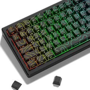 dagaladoo Black Topographic keycaps Line Backlit keycaps Shine Through Keyboard Keys Side Printed Key caps Cherry Profile keycap Set for 61/64/66/68/71/75/84/87 Mechanical Keyboards