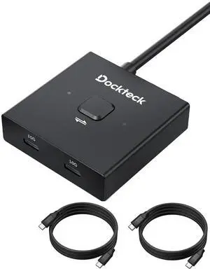 Dockteck USB C Switch, Bi-Directional Switcher 1 in 2 Out/2 in 1 Out, USB Switch with 4K@60Hz, 10Gbps Transfer Speed, 100W PD Charging, 3.3FT USB-C Full Featured Cable for Printer, Laptop,Scanner