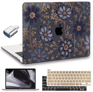 Conbovo Compatible with MacBook Pro 13 inch 2022 2023 Case M2 A2338, 2021-2016 A2338 M1 A2251 A2289 A2159 A1989 A1706 Hard Shell Case&Keyboard Skin&Screen Protector&USB Adapter, Dark Seamless Floral