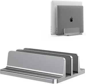 BULL-TECH Vertical Laptop Stand, Adjustable 2 Slot Aluminum Desktop Holde(Up to 17.3 inch), Fits All MacBook/Microsoft Surface/HP/Dell/ChromeBook/iPad and Gaming Laptops (Grey)