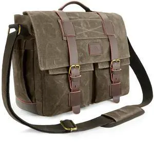 densata Messenger Bag for Men,13-14-15.6 Inch Laptop Bag, Vintage Water-resistant Waxed Canvas Satchel Bag, Leather Briefcase for School Work Travel (Vintage Grey)