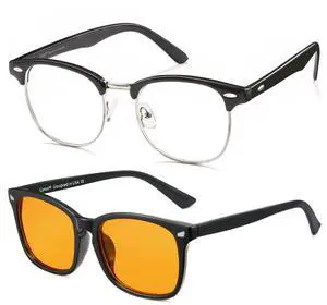 Cyxus 2 Pack Blue Light Glasses for Men Women Gaming Glasses Reduce Eye Strain Sleep Better(Black+Orange)