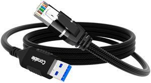 USB to Ethernet Cable 20 FT, USB 3.0 Type A to RJ45 Cable, USB to Network Internet LAN Adapter, Gigabit, Directly Connected, Aluminum, Braided, Compatible with Laptop, PC, Switch and More