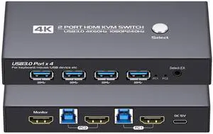 HDMI KVM Switch 2 Port Box,1 Monitors 2 Computers edid Emulator,USB 3.0,4k 60hz KVM Switches for 2 Computers Share Keyboard Mouse Printer and one HD Monitor,Support EDID Copy,2K144.