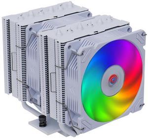 COOL DESHENG ARGB CPU Cooler with 6 Heat Pipes, Dual CPU Fans (2300 RPM) - High Performance Cooling for Intel LGA1700/1200/115X & AMD AM5/AM4, Universal CPU Cooler, PC Case Cooling - White/DS2000V6