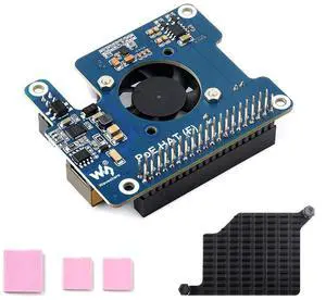 PoE HAT (F) for Raspberry Pi 5 / CM 5, 802.3af/at Compliant, High Power Output, Active Cooling Fan, Metal Heatsink, 5V/12V Header, Stackable Design