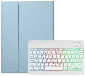 Disonbeir Backlit Keyboard Case for Galaxy Tab S7 11" / S8 11" / S9 11" / Tab S9 FE 10.9 inch Case with Keyboard Backlight Detachable Keyboard Cute Candy Color Case,MistyBlue+White