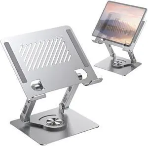 Premium 360deg Rotating Laptop & Tablet Stand - Ergonomic Foldable Riser for Desk, Adjustable Multi-Angle Holder for iPad, Tablets & Laptops, Silver