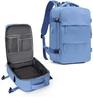 coowoz Large Travel Backpack For Women Men,Carry On Backpack Flight Approved,Hiking Backpack Outdoor Rucksack Casual Daypack Fit 15.6 Inch Laptop Shoes Compartment (Sky Blue L)