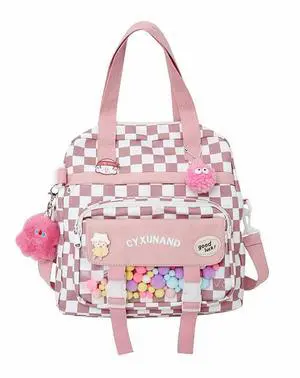 Cyxunand Kawaii Japanese Messenger Bag Cute School Bags Multifunction Laptop Backpack,Shoulder Bag Backpacks Travel Plaid Totes