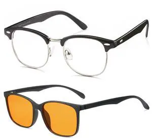 Cyxus 2 Pack Blue Light Glasses for Men Women Gaming Glasses Reduce Eye Strain Sleep Better(Black+Orange)