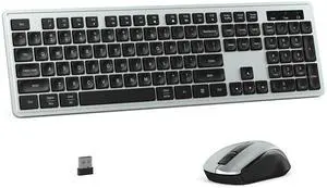 MPTOG Wireless Keyboard and Mouse Combo, Full-Size 104-Key Office Keyboard with 15 Function Keys, Numeric Keypad, Single USB Receiver, Compatible with PC and Laptop(Gray)