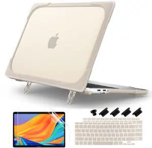 DONGKE for MacBook Air 13 Inch Case 2021 2020 2019 2018 A2337 M1 A2179 A1932 with Retina Display & Touch ID, Heavy Duty Rugged Shockproof Plastic Hard Shell with Fold Kickstand - Stone