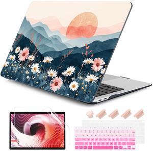 DONGKE Compatible with MacBook Air 13 inch Case 2021 2020 2019 2018 Release A2337 M1 A2179 A1932 with Retina Display & Touch ID, Plastic Hard Shell & Keyboard Cover - Sun & Daisie