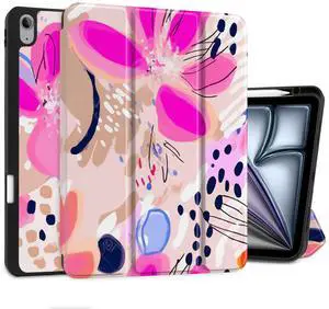 DONGKE for iPad Air 13 Inch Case M3 2025, M2 2024 - [Built-in Pencil Holder] Slim Trifold Stand Shockproof Protective Cover with Soft TPU Back Support Auto Sleep/Wake - Floral Artistic