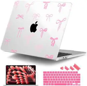 DONGKE for M4 MacBook Air 13.6 Inch Case 2025 2024 2023 2022 Model A3240 A3113 A2681 M3 M2 Chip, Plastic Hard Shell Case Cover with Touch ID for MacBook Air 13 Inch M4 - Pink Bows