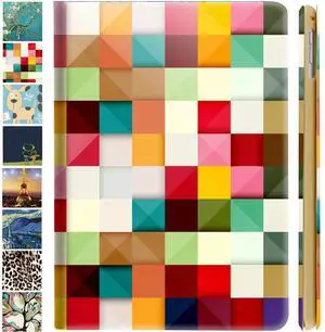 DuraSafe Cases for iPad Mini 5th Mini 4th Generation 7.9 Inch [ Mini 5 4 ] A2133 A1538 MK6K2LL/A MK6J2LL/A MK6L2LL/A MUQY2LL/A MUQW2LL/A Printed Smart PU Leather Flip Folio Book Cover - Color Grid