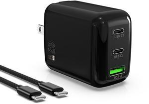 67W USB C Wall Charger, 3-Port GaN Fast Charger Block,Replacement for MacBook Pro/Air, iPad, iPhone 15/14/Pro, Galaxy, Pixel, Apple Watch and More