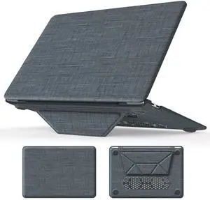 DTangLsm Compatible for MacBook Air 13 inch Case 2018-2021 M1 A2337 A2179 A1932 with Retina Display, Fabric Textured Hard Shell with Foldable Kickstand & Keyboard Cover for MacBook Air 13'' Case, Gray