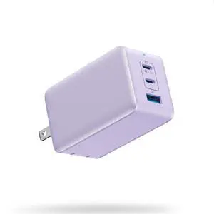 130W USB C Charger Block,GaN 3-Port Compact Wall Charger,Foldable Fast Charging Station,PD 65W USB C Laptop Charging for MacBook Pro/Air, Dell XPS, iPhone 16/15/14/13,iPad Pro,Galaxy S24 (Purple)