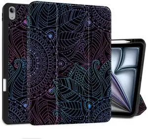 DONGKE for iPad Air 13 Inch Case M3 2025, M2 2024 - [Built-in Pencil Holder] Slim Trifold Stand Shockproof Protective Cover with Soft TPU Back Support Auto Sleep/Wake - Mandala