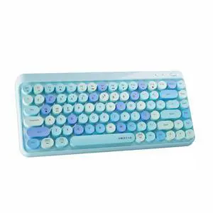 FCPLU x UBOTIE Wireless Bluetooth TKL Keyboard with 84 Retro Round Keycaps, Typewriter-Style, for PC/Mac/Tablets(Blue-Colorful)