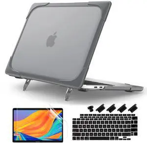 DONGKE for MacBook Air 13 Inch Case 2021 2020 2019 2018 A2337 M1 A2179 A1932 with Retina Display & Touch ID, Heavy Duty Rugged Shockproof Plastic Hard Shell with Fold Kickstand - Gray