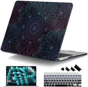 DONGKE Compatible with M4 MacBook Air 15 inch Case 2025 2024 2023 A3241 A3114 A2941 M3 M2 Liquid Retina Display Touch ID, Plastic Hard Case & Keyboard Skin & Screen Protector - Mandala