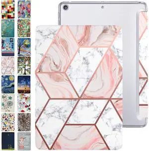 DuraSafe Cases for iPad Air 4 2020, 5 2022, 6 2024 - Trifold Printed PC Lightweight Clear Back Cover - Marble Pink