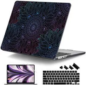 DONGKE for M4 MacBook Air 13.6 Inch Case 2025 2024 2023 2022 Model A3240 A3113 A2681 M3 M2 Chip, Plastic Hard Shell Case Cover with Touch ID for MacBook Air 13 Inch M4 - Colorful Mandala