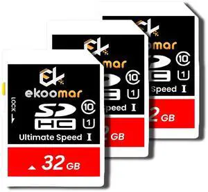 Ekoomar Card - Class 10, High-Speed Memory Card with 100MB/s for Digital Camera, Dash Cam, & Video Recording | Durable & Reliable Storage for Memories, Camera Card 32GB (Pack of 3)