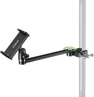 elitehood 12in Extra Long Arm iPad Mic Stand Mount, 360deg Adjustable iPad Holder for Mic Stand, Tablet Holder for Microphone & Cymbal & Drum, Tablet Music Mount Fit 4.7-13in Devices