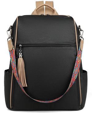 FADEON Leather Laptop Backpack for Women Designer 15.6 inch PU Laptop Bag, Ladies Travel Computer Work Backpack Black