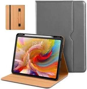 DTTO for iPad Pro 13 inch Case (M4) 2024, Premium Leather Business Folio Stand Cover with Pencil Holder - Auto Wake/Sleep and Multiple Viewing Angles, Built in Hand Strap & Pocket, Grey