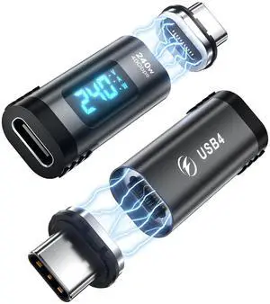 DuHeSin Digital Display USB C Magnetic Adapter PD 240W 24Pin(2 Pack) with Voltage Current Power LED Display, Type C Power Meter Tester Straight USB4 40Gbps 8K 60Hz for Thunderbolt 3/4, MacBook Pro/Air