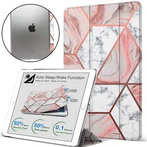 DuraSafe Cases for iPad 9th 2021 8th 2020 7th 2019 Gen [iPad 9 iPad 8 iPad 7 ] 10.2 Inch A2602 A2270 A2197 MK663LL/A MK673LL/A MYN62LL/A Smart Viewing Angle Stand Printed Flip Cover - Marble Pink