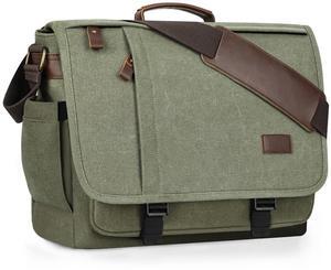 ESTARER Men's Messenger Bag 17.3 Inch, Water-resistant Canvas Laptop Bag, Computer Shoulder Bag for College Travel Work, Army Green