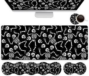 Gaming Mouse Pad Set, Large Mouse Pad and Memory Foam Keyboard Wrist Support,Extended Office Desk Mat Ergonomic Wrist Rest Easy Typing Pain Relief Writing Mat Dancing Skeleton Pattern Black Mouse Pad