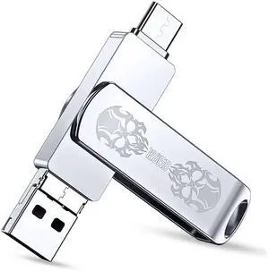 iPhone Flash Drive with128GB, Backup Photos Files in Among iPad Tablet Android Cell Phones PC MacBook, FYRIS Thumb Drive 3in1 with USB, USB-C & Lightning Plug, External Storage MFi Certified(Skull)