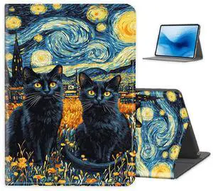 FXIANGWL for Kindle Paperwhite 6 12th Tablet Cover, Lightweight PU Leather Adjustable Stand, Auto Wake-Sleep, Protective Smart Cover for Kindle Colorsoft 12th 7 Inch 2024,Black Cat Starry Night