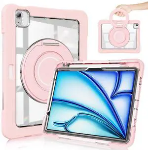 GILLKIN Case for iPad Air 11 Inch M3 (2025)/M2 (2024)- with Pencil Holder, Screen Protector and 360 Rotating Stand Heavy Duty Shockproof Dropproof Case for iPad Air 7th Gen/iPad Air 6th Gen (Pink)